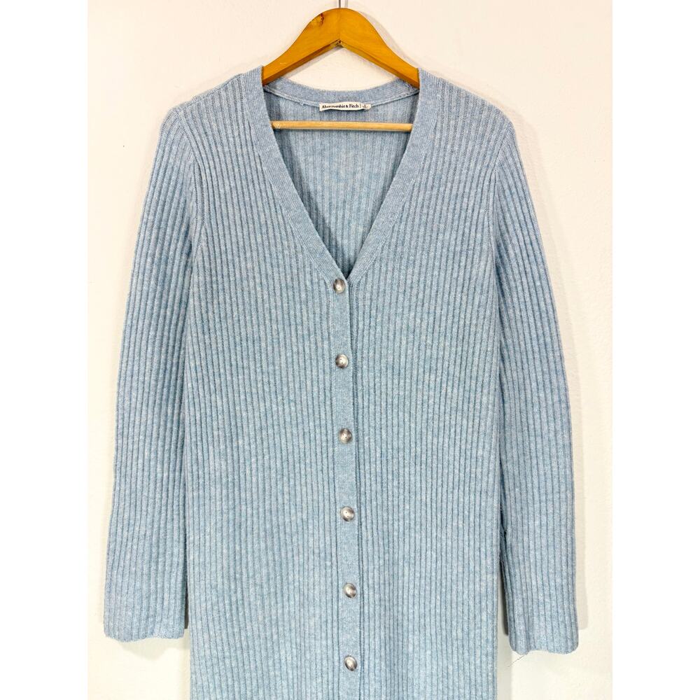 Abercrombie Kathleen Ribbed Cardigan Dress Blue Small Long Sleeve Maxi - Picture 6 of 10
